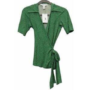 Vintage Diane von furstenberg womens small  green wrap silk top stretch blouse